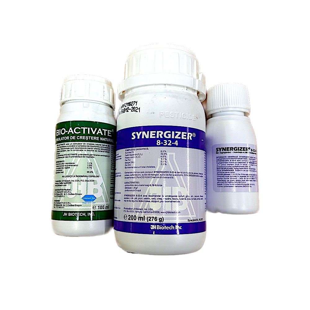 Pachet Stimulare Inflorire Synbio Activ Pentru 100 L Apa (100 Ml Bio-Activate, 250 Ml Synergizer 8-32-4)