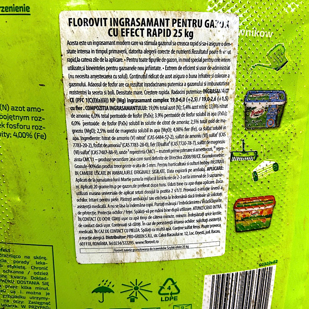 Florovit Ingrasamant Pentru Gazon Cu Efect Rapid 25 Kg