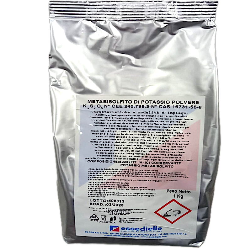 Metabisulfit De Potasiu 1 Kg, Conservant Alimentar Pentru Vin, Essedielle