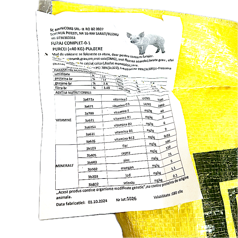 Furaj Porc Pulbere 0-1 25 Kg, Ramnicomb