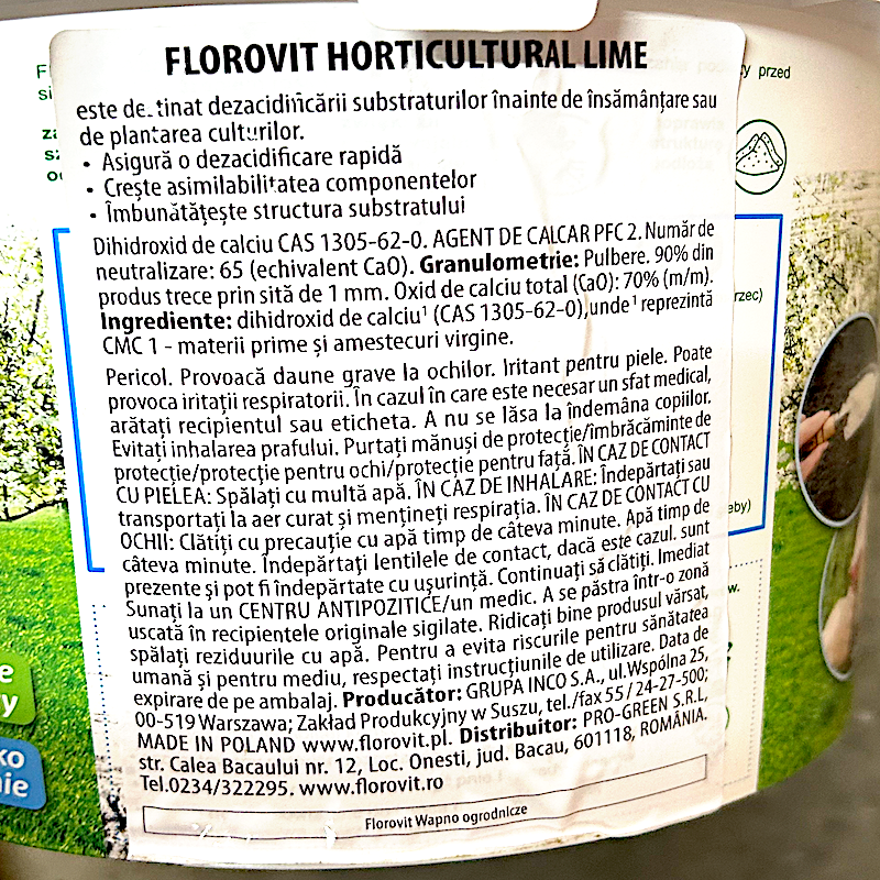 Florovit Var Horticultural Lime 1 Kg, (Asigurã O Dezacidificare Rapidă, Creste Asimilabilitatea Componentelor, Imbunätäteste Structura Substratului)