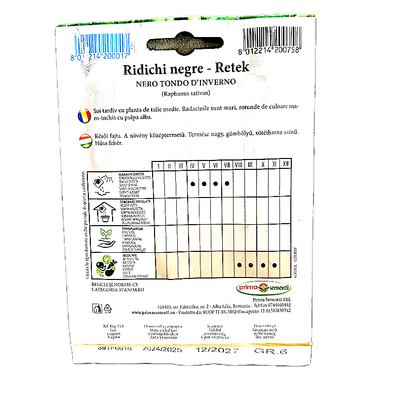 Seminte Ridichi Negre Tondo D'inverno 6 Gr, Prima Sementi
