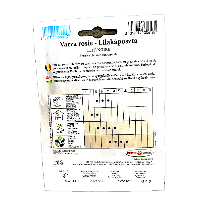 Seminte Varza Rosie Tete Noire 5 Gr, Prima Sementi