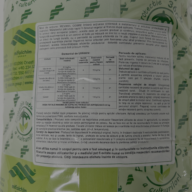 Mevaxil Cobre 1 Kg, Fungicid Sistemic Si De Contact, Mana (Vita De Vie, Tomate, Cartof)