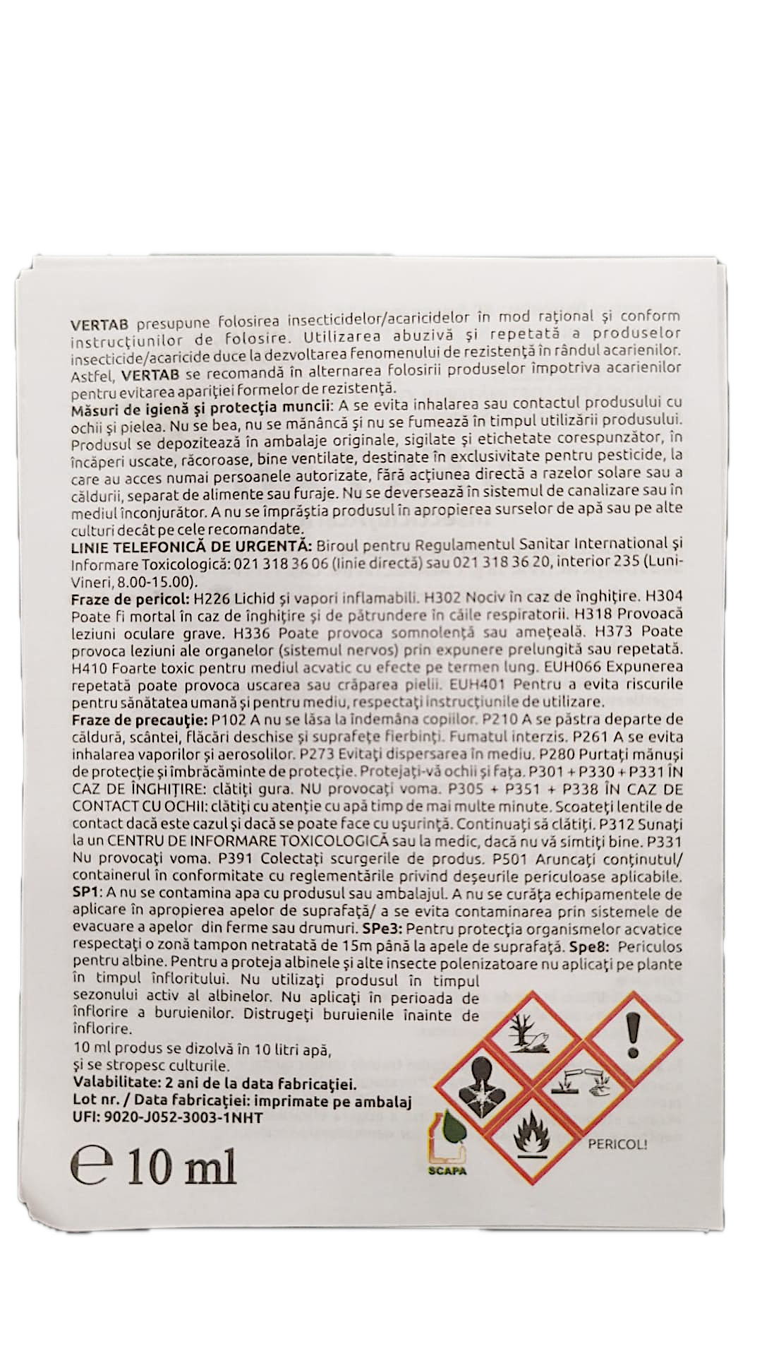 Vertab 100 Ml, Insecticid Acaricid De Contact Si Ingestie, Afrasa (Vita De Vie, Mar, Par, Piersic, Tomate, Vinete, Salata, Pepeni, Dovleac, Dovlecei, Castraveti, Capsuni)