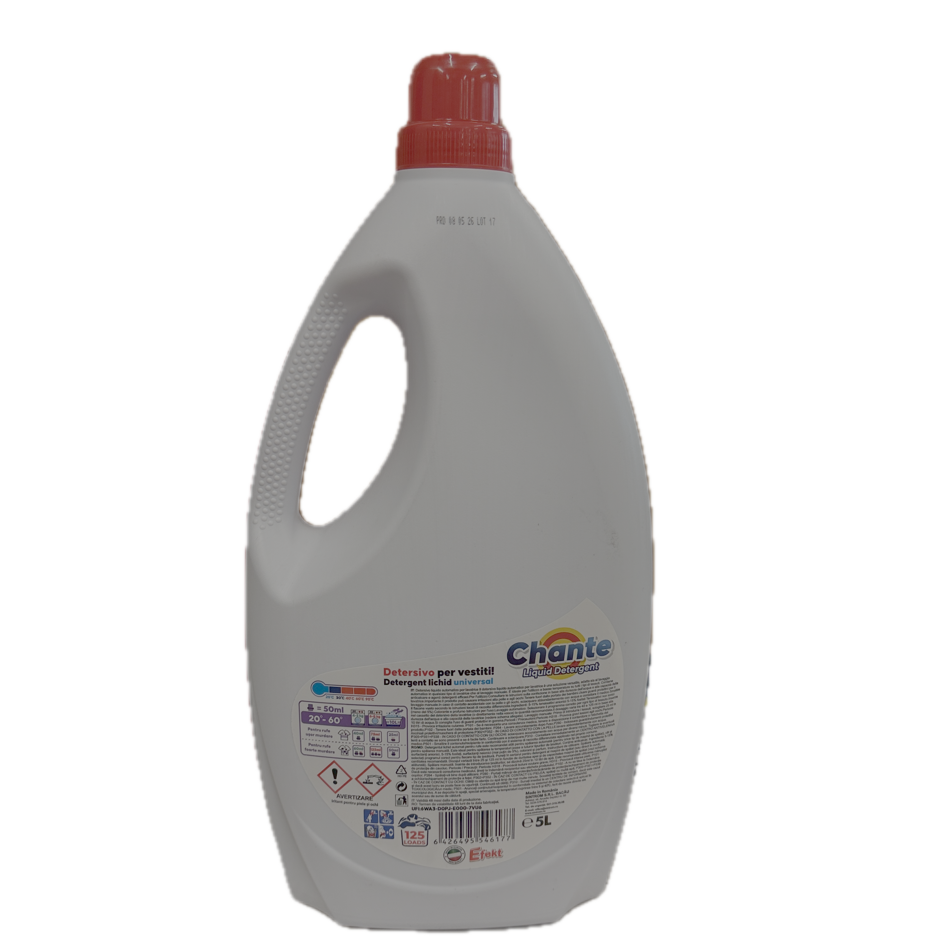 Efekt detergent rufe gel universal Chante 5L, 125 spalari, Savon de Marseille, efect anticalcar