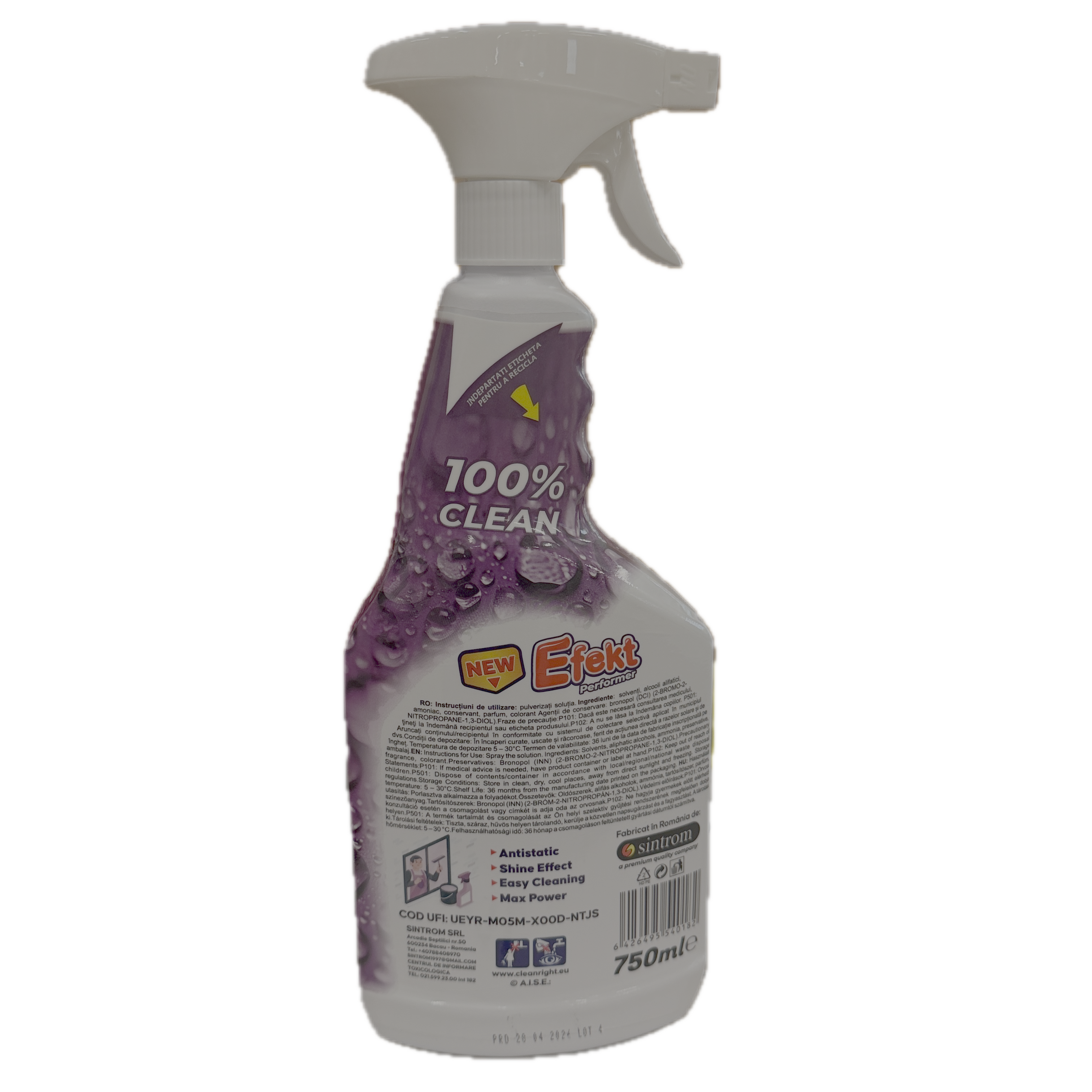 Efekt solutie curatare geamuri cu amoniac 750 ml