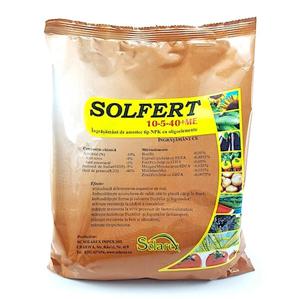 solfert 20 20 20+me Solfert 10-5-40+ME 20 kg, ingrasamant tip NPK+ microelemente, Solarex, imbunatateste acumularea naturala de zahar in fruct, imbunatateste forma si cul