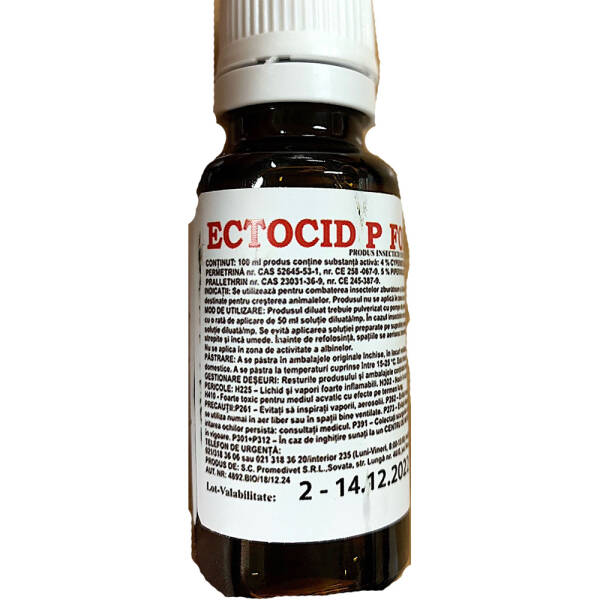 Ectocid P Forte 100 ml insecticid de contact Promedivet, insecte zburatoare si taratoare (dezinsectia cladirilor)