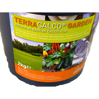 Terracalco Garden 2 kg, pulbere de Calciu pur, Carmeuse, afanarea si ameliorarea solului, imbunatateste pH-ul, impiedica baltirile, dezvolta sistemul radicular, rol impotriva lichenilor