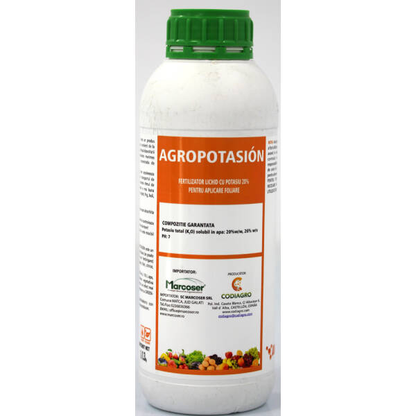 Agropotasion 1L ingrasamant foliar lichid Codiagro pentru deficiente de Potasiu, utilizat pentru marirea rapida a fructelor, timpurietate ridicata
