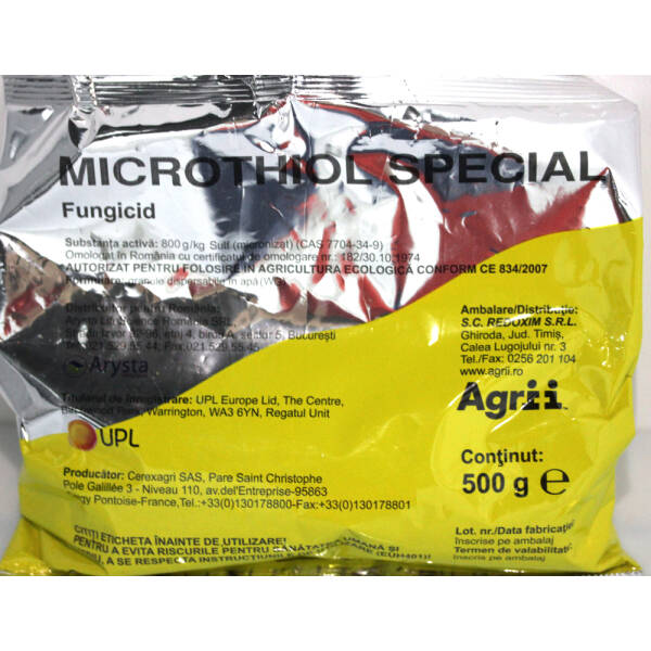 Microthiol Special 500 gr fungicid de contact pe baza de Sulf, UPL, fainare (castraveti, mar, cereale paioase, piersic, coacaz, silvicultura, vita de vie)