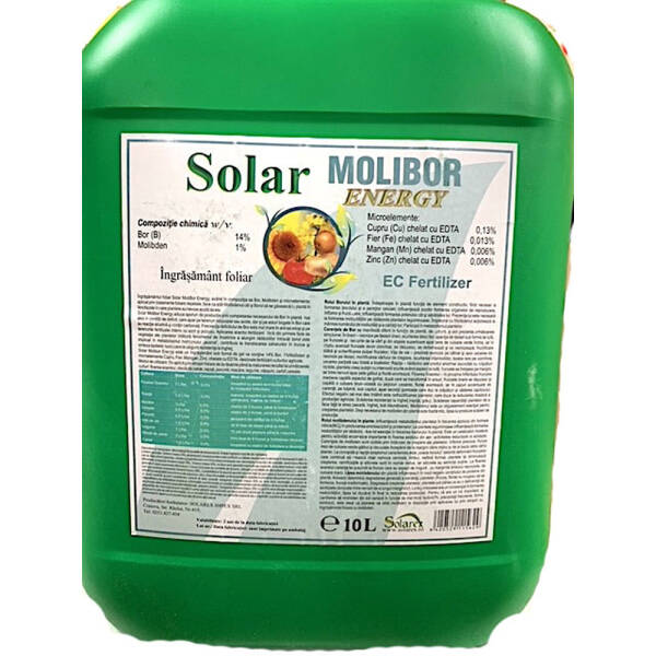 Solar Molibor Energy 10L, ingrasamant foliar pe baza de Bor, Solarex (vita de vie, legume, capsuni, floarea soarelui, porumb, rapita), ajuta la inflorire, fructificare si producerea polenului INGRASAMINTE 2023-09-29