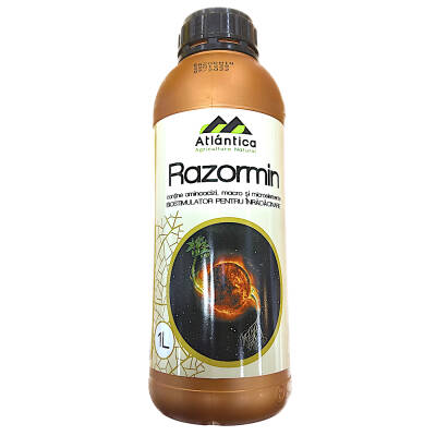 Razormin 1 L, biostimulator de inradacinare foliar/irigare, Atlantica, aminoacizi+ Azot+ Fosfor pentru pomi fructiferi, vita de vie, legumicultura, agricultura, culturi hidroponice, pepiniere, plante ornamentale