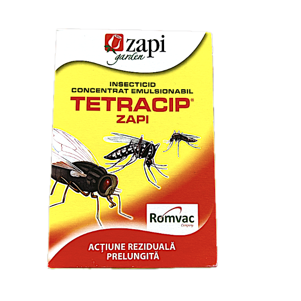 Tetracip Zapi 100 ml, insecticid concentrat emulsionabl, Romvac, actiune rapida si reziduala, muste, tantari, insecte taratoare