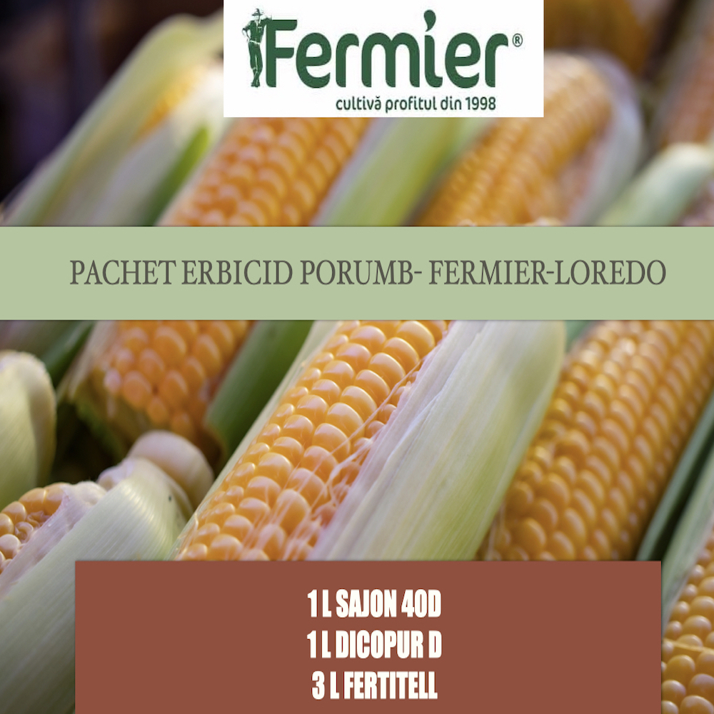Pachet Erbicid porumb Fermier Loredo pentru 1 HA, Contine 1L Sajon 4OD, 1L Dicopur D, 3L Fertitell Pachete tehnologice 2023-09-30