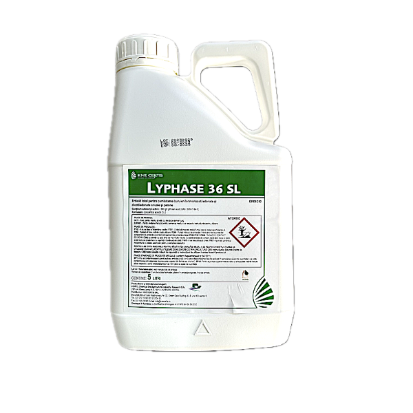 Lyphase 36SL 5L, erbicid total sistemic, post emergent, neselectiv, glifosat (buruieni monocotiledonate si dicotiledonate, anuale si perene)
