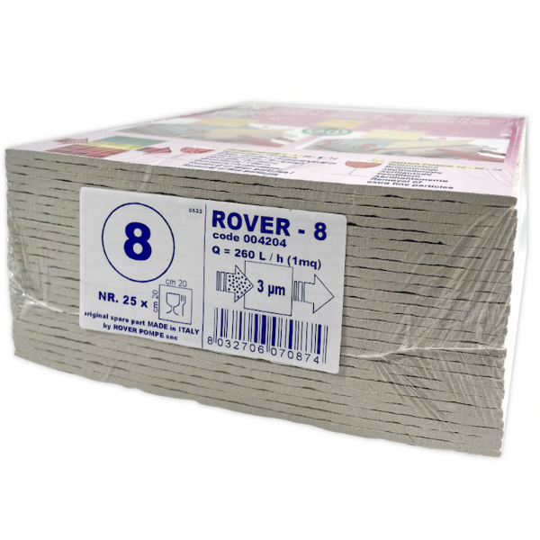 Set 25 placi filtrante Rover 8 20x20, dimensiune standard, filtrare vin medie (vin cu fum)